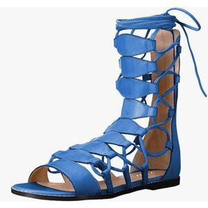 YDN Blue Sexy Ankle High Gladiator Sandals for Women Lace up Open toe Zips Shoes